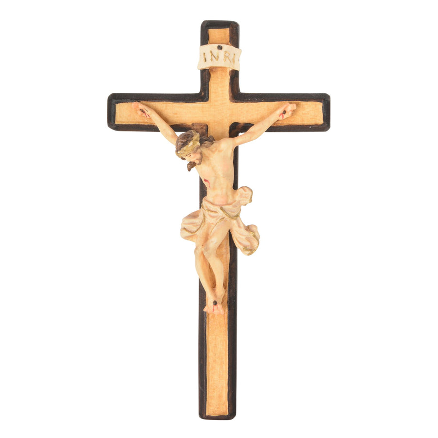 Cruz con Cristo – cruz de madera tallada a mano del Tirol del Sur, acabado pintado a mano