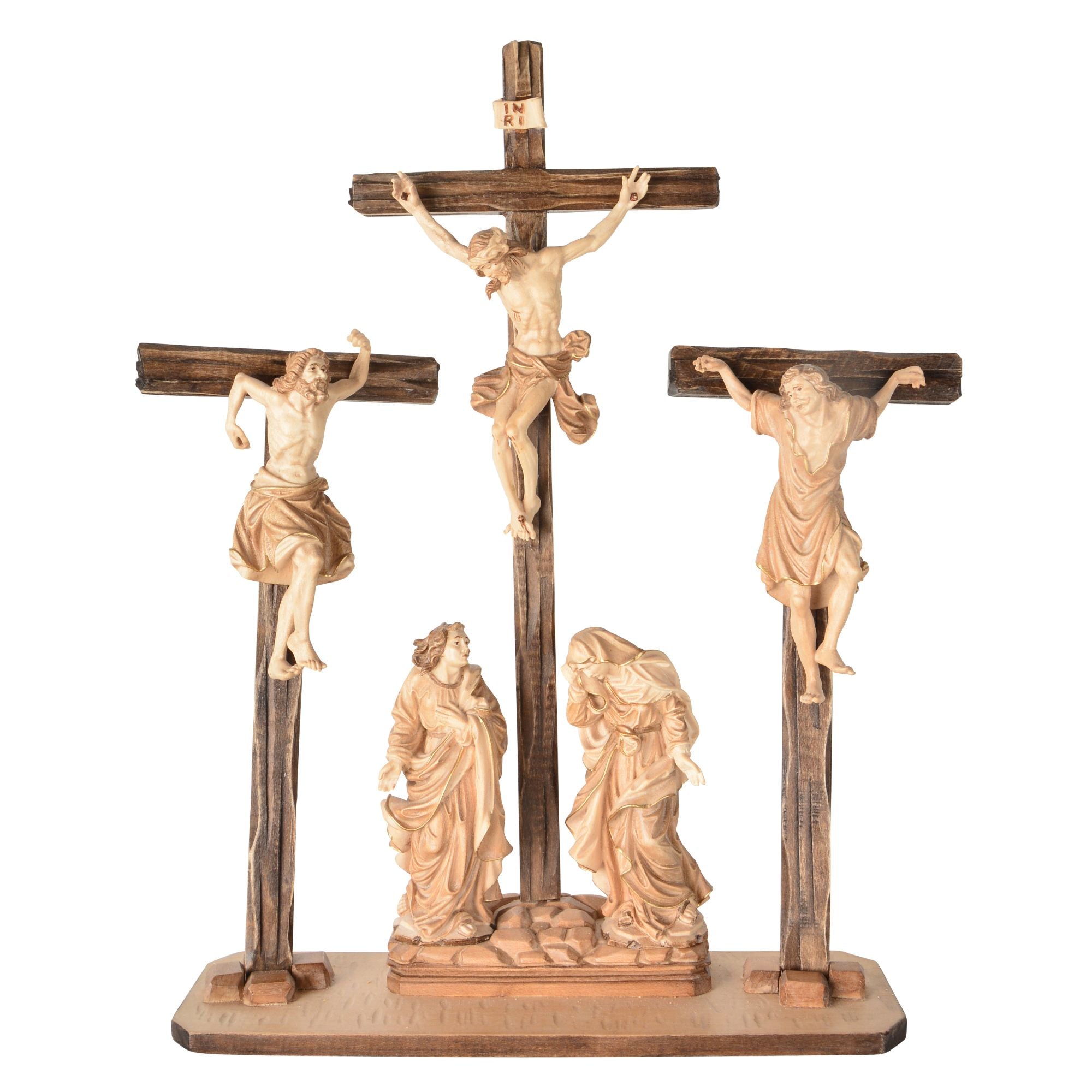 Kreuzigungsgruppe mit Schächer – vollständige Passionsdarstellung, handgeschnitzt in Südtirol