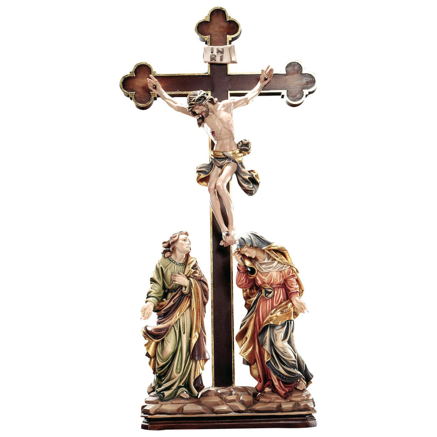 Grupo de la crucifixión – cruz de madera tallada a mano del Tirol del Sur, acabado pintado a mano