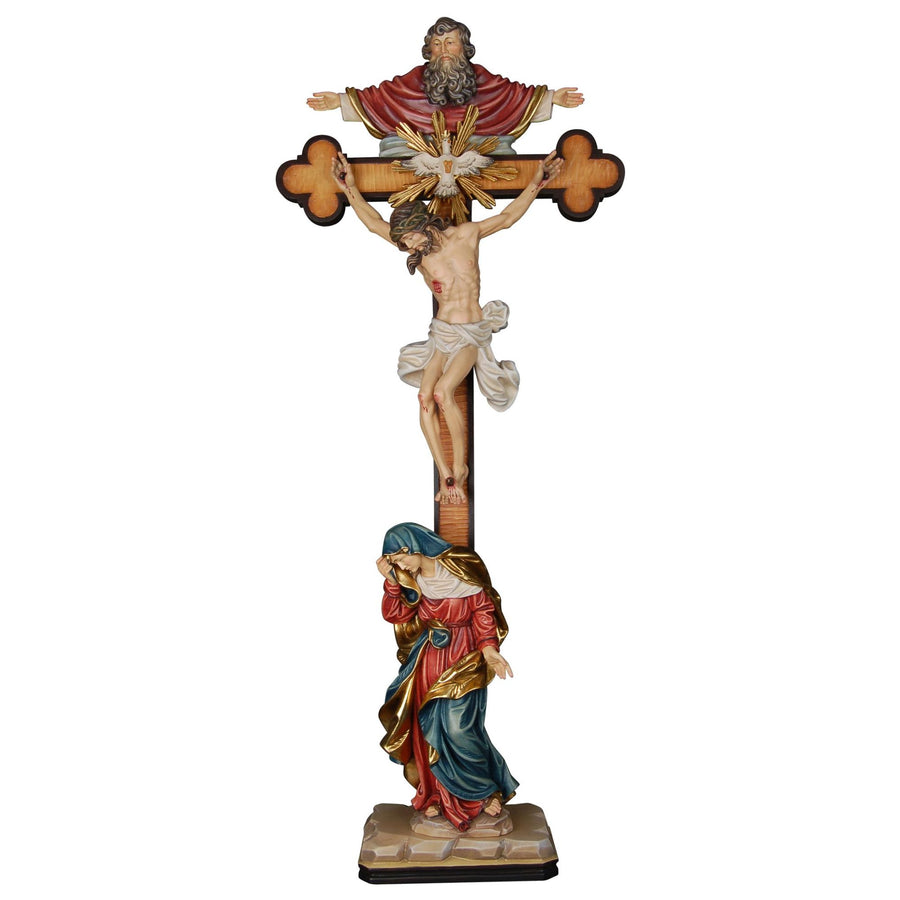 Calvario con la Santísima Trinidad – cruz de madera hecha a mano del Tirol del Sur, acabado pintado a mano