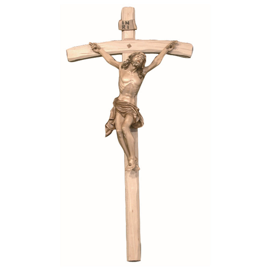 Kruzifix mit sterbendem Christus – handgeschnitztes Holzkreuz, Ausführung mehrfarbig gebeizt
