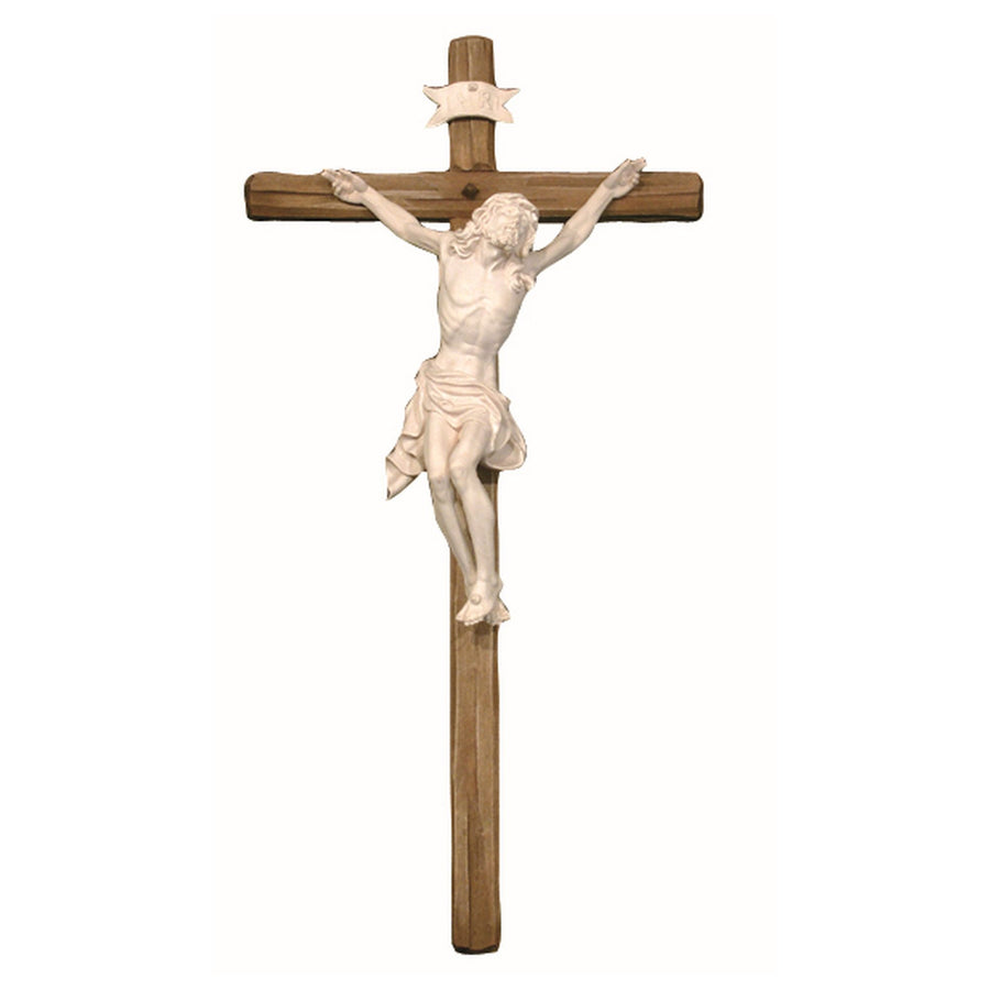 Kruzifix mit sterbendem Christus – handgeschnitztes Holzkreuz, Ausführung natur