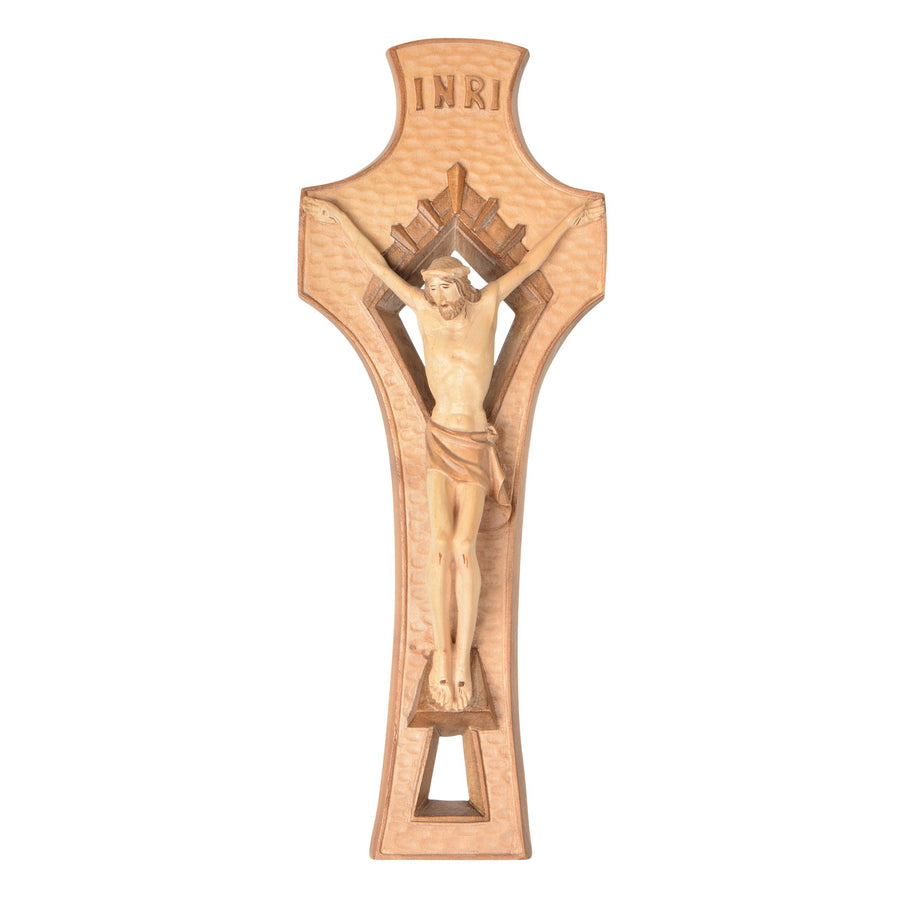 Relieve de Cristo – talla de madera hecha a mano del Tirol del Sur, acabado patinado en varios colores