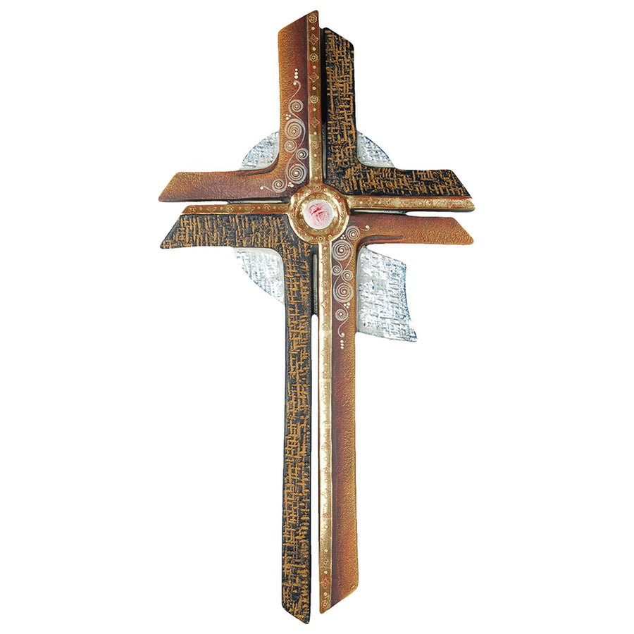 Cruz de meditación – cruz de madera hecha a mano del Tirol del Sur, acabado pan de oro fino envejecido