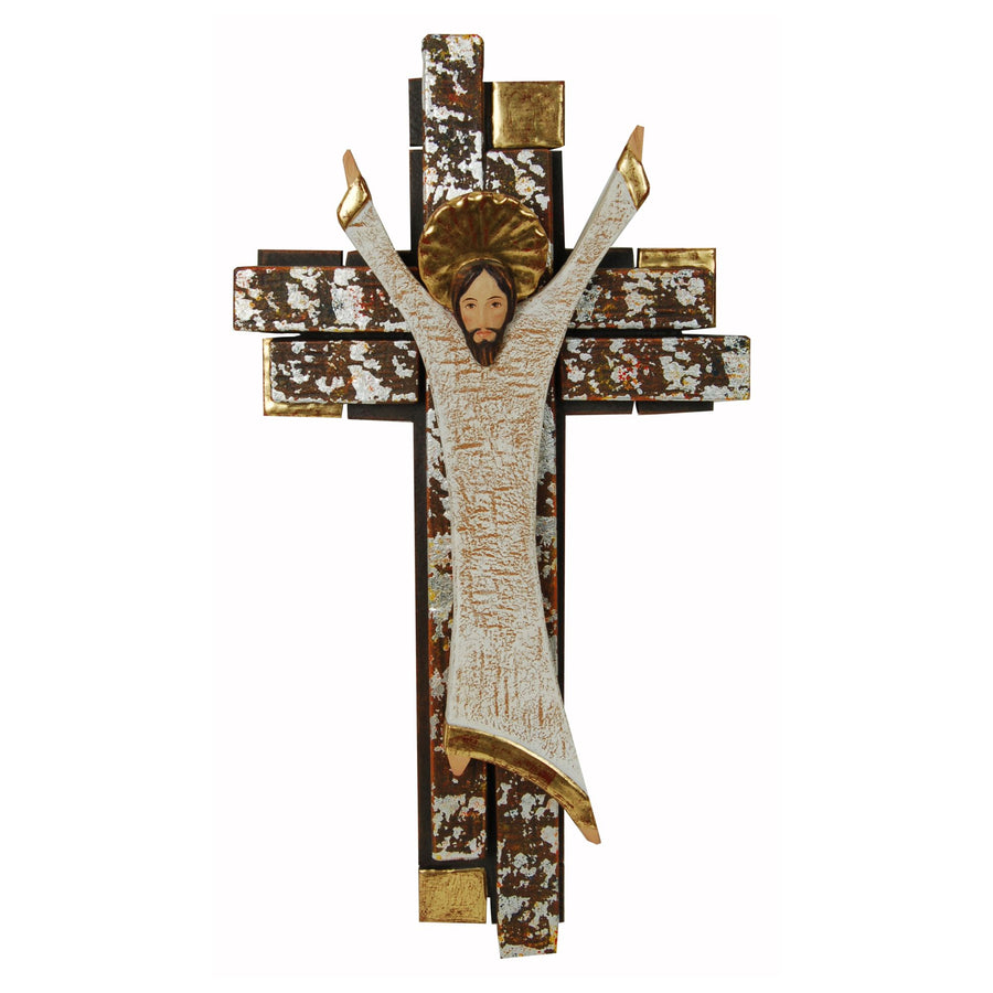 Cruz «Esperanza de resurrección» con corpus – cruz de madera tallada a mano del Tirol del Sur, acabado pan de oro fino envejecido