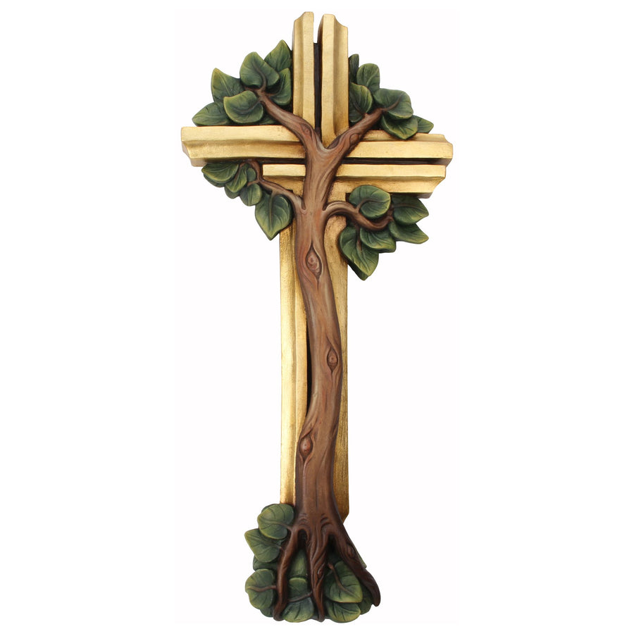 Tree of Life Cross – hand-carved wooden cross from South Tyrol, hand-painted finish