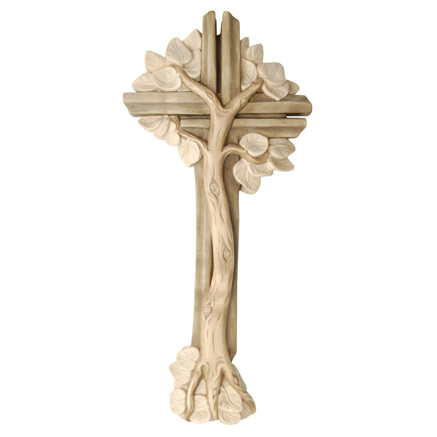 Tree of Life Cross – hand-carved wooden cross from South Tyrol, multicolour stained finish