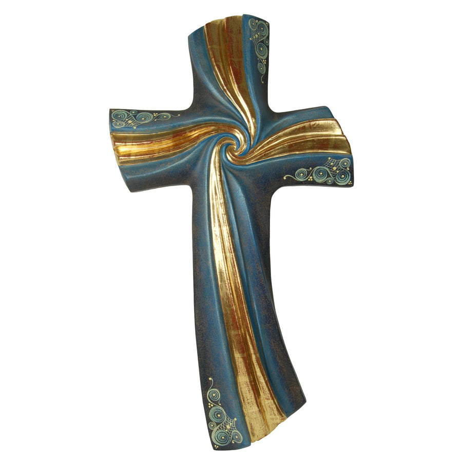 Croce della fede – croce in legno scolpita a mano, finitura oro zecchino anticato