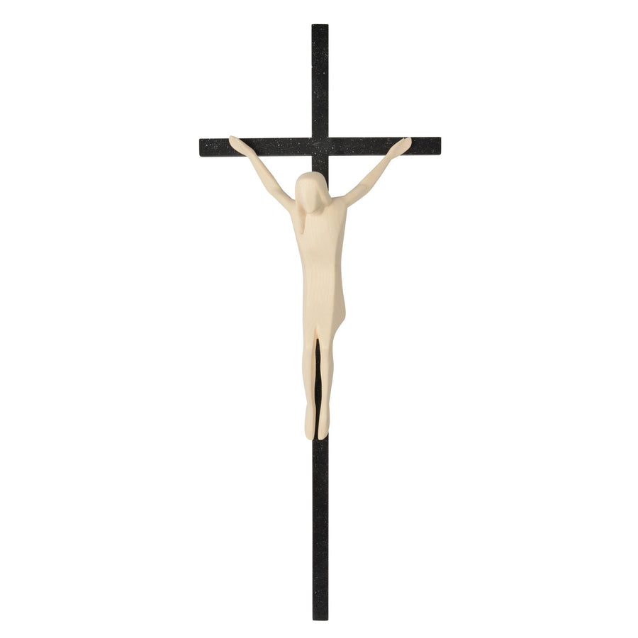 Modern Christ on Cross – hand-carved wooden cross from South Tyrol, natural finish