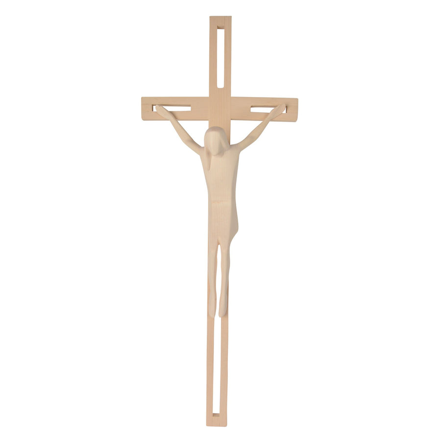 Modern Christ on Cross with Holes – hand-carved wooden cross from South Tyrol, natural finish