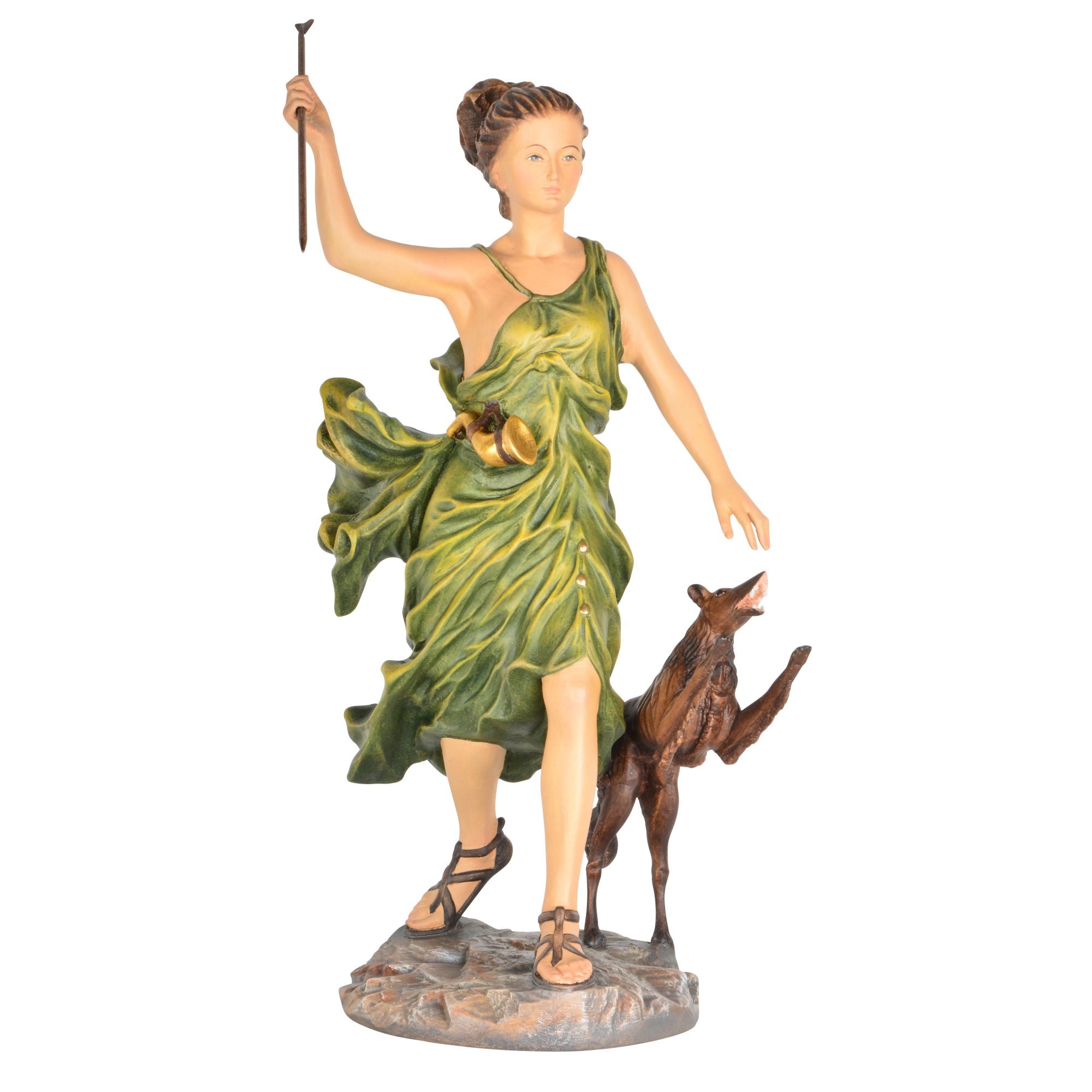 Heilige Frauen „Diana mit Hund“ – handgeschnitzt in Südtirol, farbig