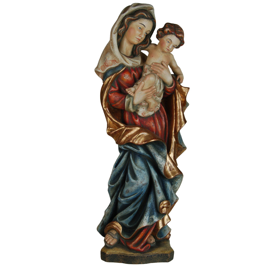 Madonna „Mutter des Friedens“ – handgeschnitzte Holzfigur, Ausführung Echtgold antik