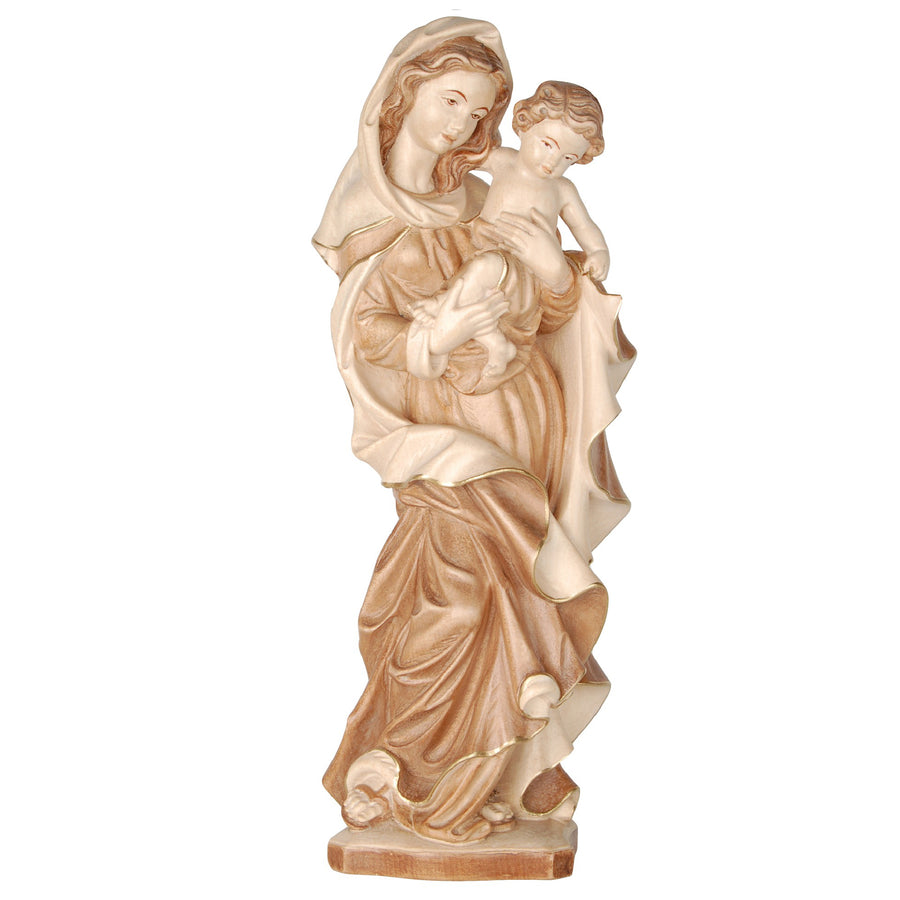 Madonna „Mutter des Friedens“ – handgeschnitzte Holzfigur, Ausführung mehrfarbig gebeizt