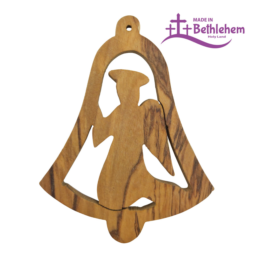 Pendentif ange en bois d'olivier – fait main et bénédiction de Bethléem – vue principale