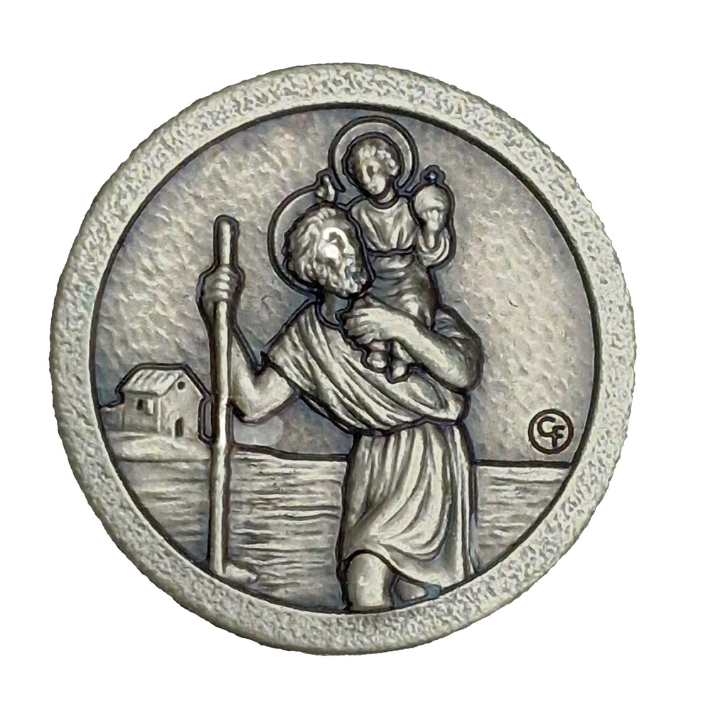 christophorus auto plakette klein Ø 2,3 cm rund gesegnete schutzmedaille für fahrer und reisende religiöses symbol