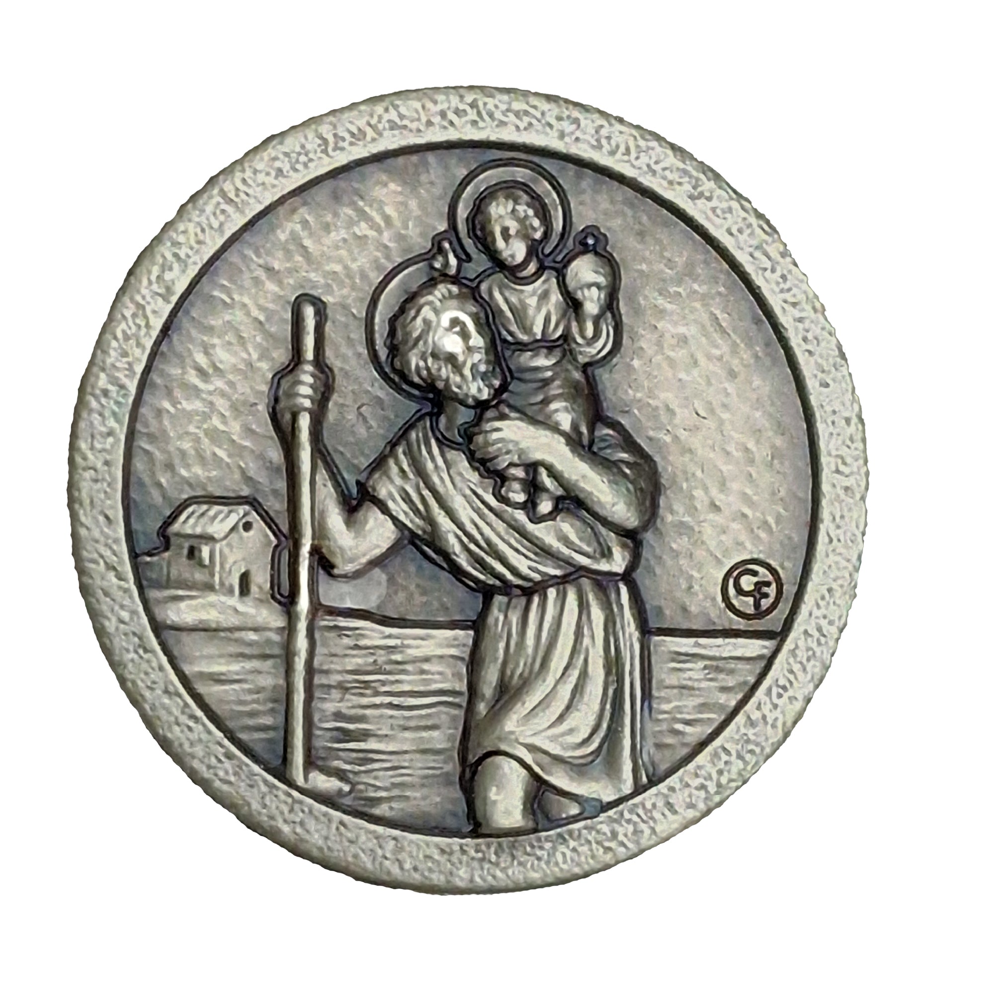 christophorus auto plakette klein Ø 2,3 cm rund gesegnete schutzmedaille für fahrer und reisende religiöses symbol