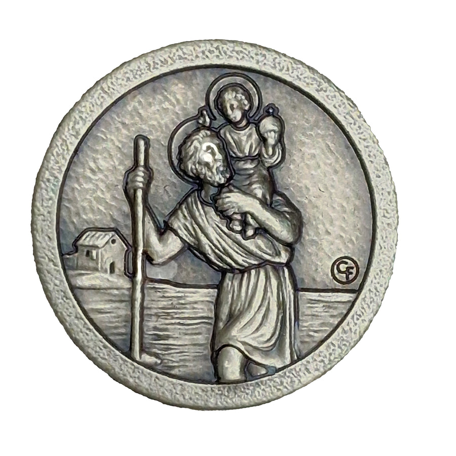 Petite médaille saint Christophe ronde Ø 2,3 cm pour voiture, bénite, pour conducteurs et voyageurs, symbole religieux