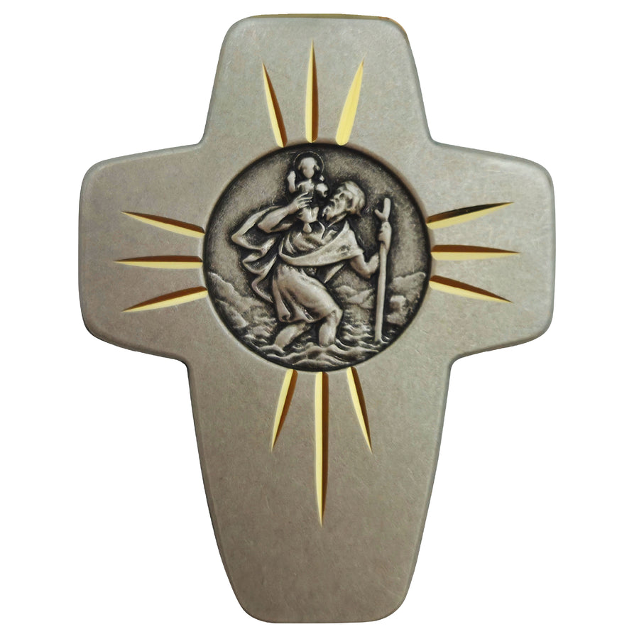 Croix saint Christophe 4,5 × 3,5 cm, médaille bénite aimantée, saint patron des voyageurs