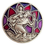 christophorus auto plakette Ø 3 cm farbig rot violett emaille gesegnete schutzmedaille fürs auto religiöses symbol