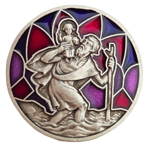 Christophorus Auto Plakette Ø 3 cm – gesegnet, Magnet & Samtsäckchen