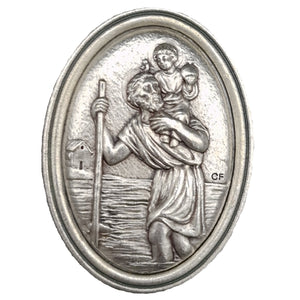 Christophorus Plakette oval 4,8x2,8 cm – gesegnet & Magnet