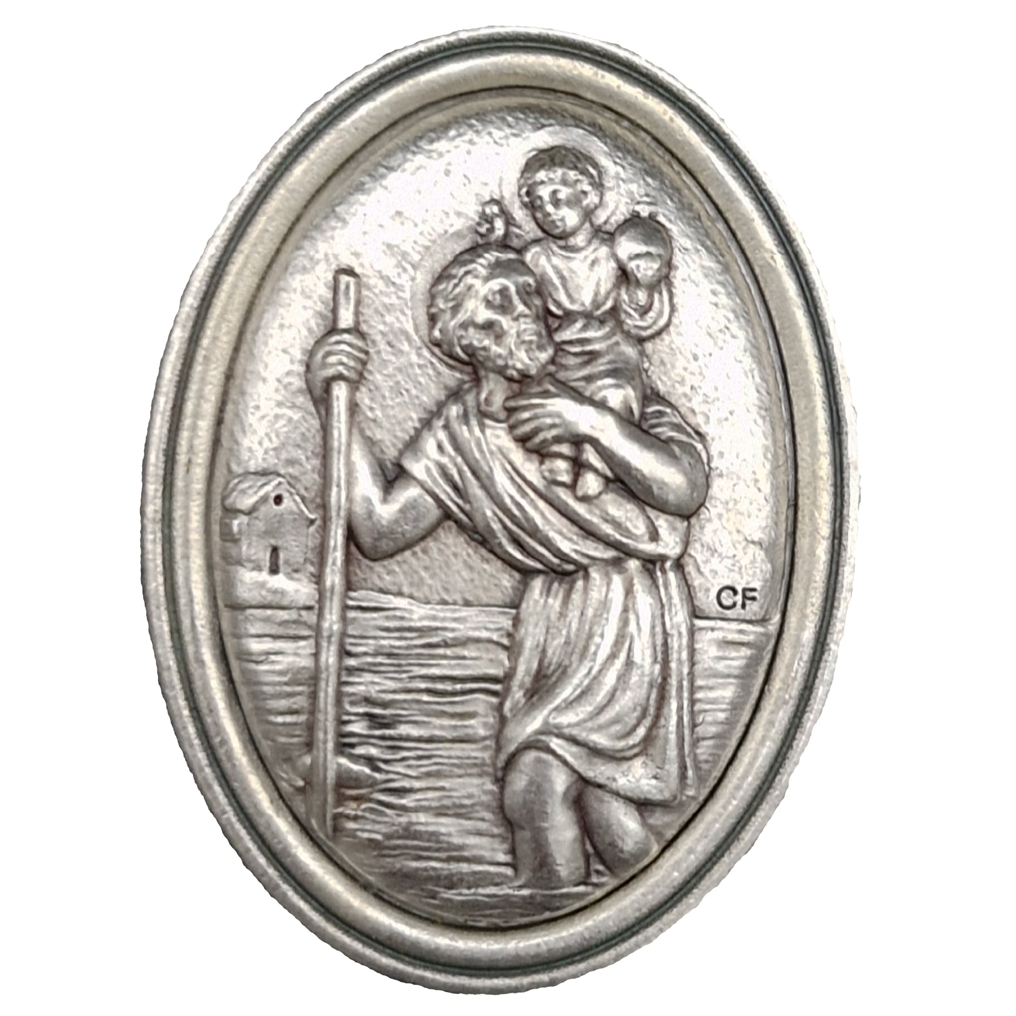 christophorus auto plakette oval 4,8x2,8 cm silber gesegnete schutzmedaille für fahrer und reisende religiöses symbol