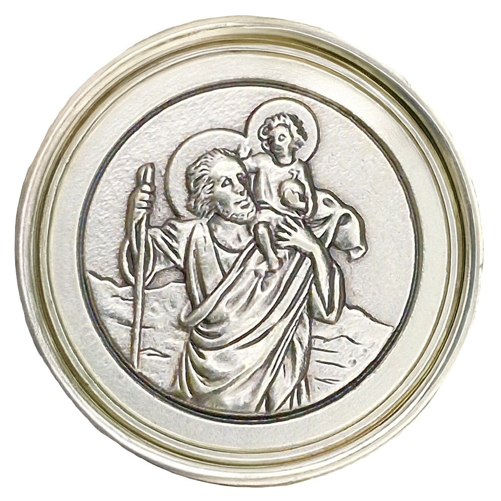 Christophorus Auto Plakette Ø 3,0 cm – Mit Magnet & Samtsäckchen