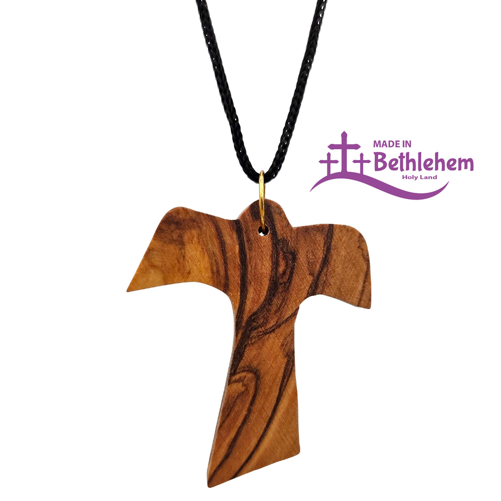 olivenholz halskette engel kreuz taube handarbeit bethlehem