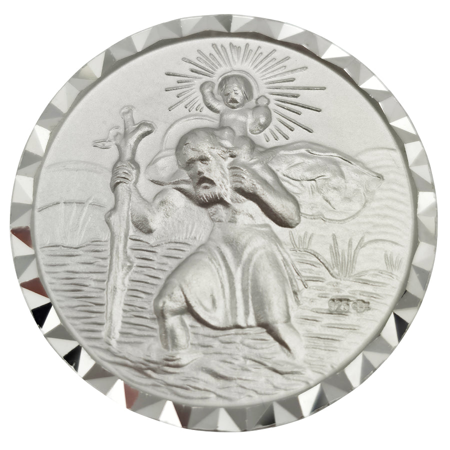 Médaille saint Christophe ronde Ø 3 cm en argent sterling 925 pour voiture, bénite, pour conducteurs et voyageurs