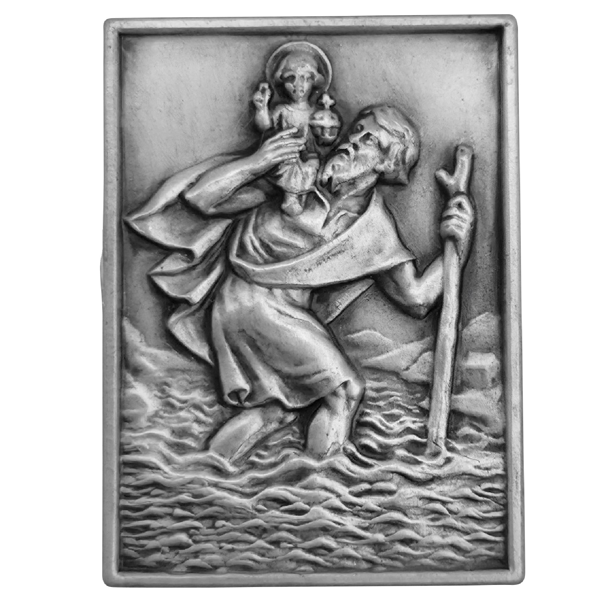 christophorus plakette 3,5x2,5 cm rechteckig silberoptik gesegnet magnet