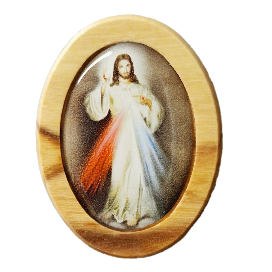 Aimant Jésus en bois d'olivier, plaque Jésus miséricordieux, bénite, cadeau pour la voiture