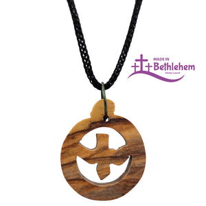 Olivenholz Halskette mit Taube (Heiliger Geist) – handgefertigt in Bethlehem