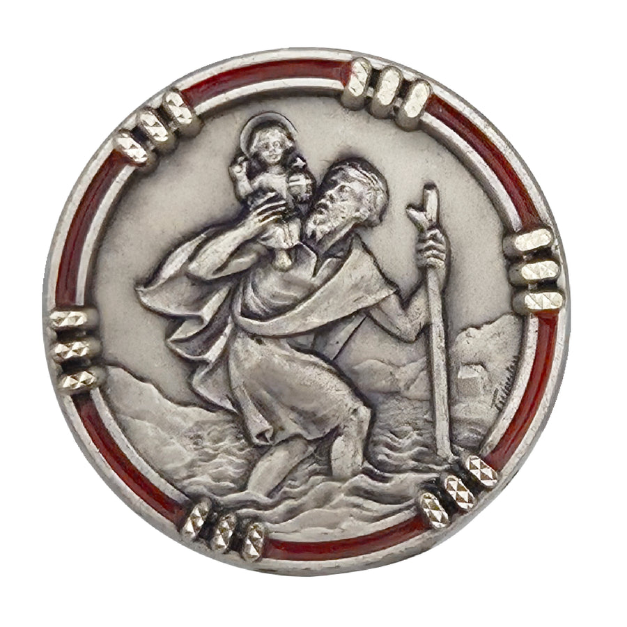 Aimant saint Christophe rouge Ø 2,5 cm, médaille bénite, saint patron des voyageurs, cadeau religieux pour la voiture