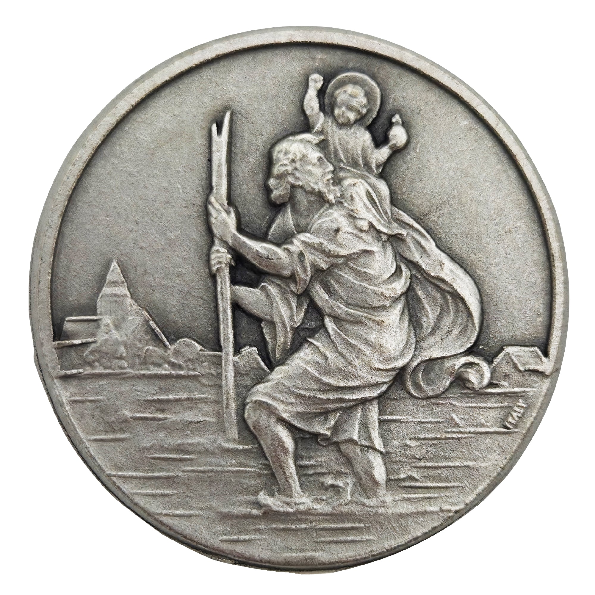 christophorus plakette Ø 3,5 cm silberoptik gesegnet magnet für auto