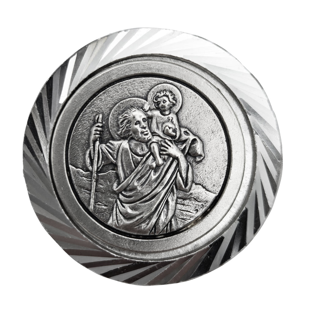 Christophorus Auto Plakette Ø 3,5 cm – Mit Zierrahmen, Magnet & Samtsäckchen