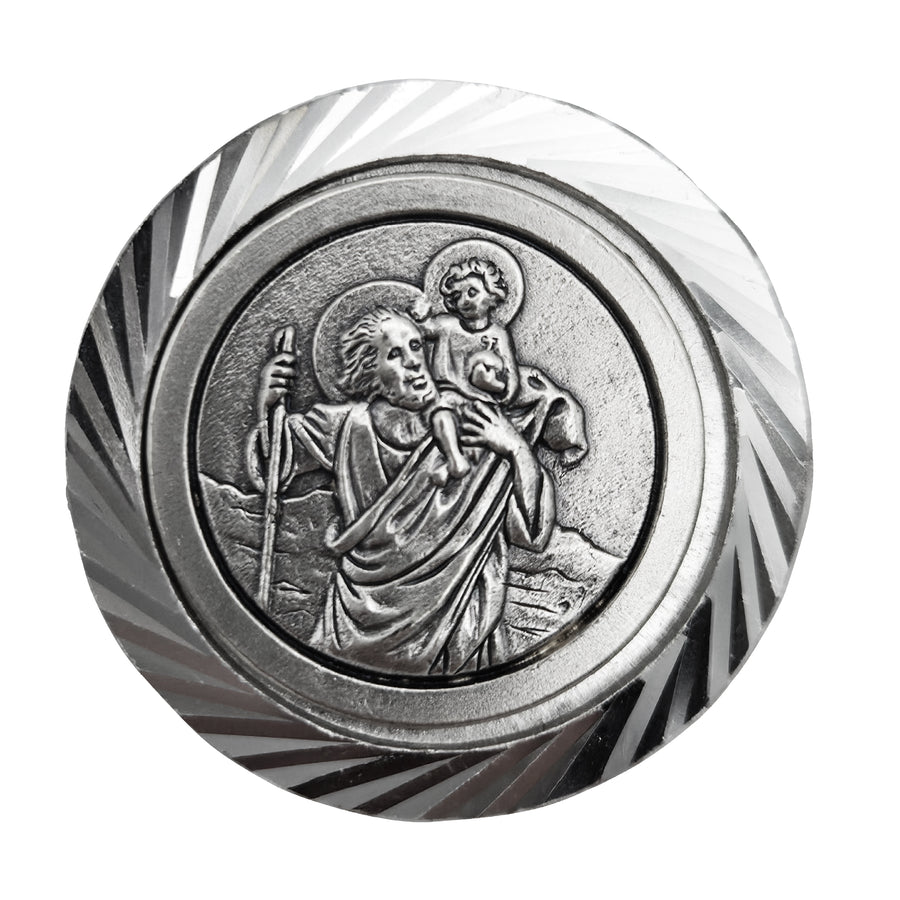 Médaille saint Christophe à bordure facettée Ø 3,5 cm – bénite et aimantée – vue principale
