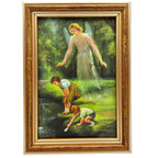 Schutzengelbild 12×17 cm – klassisches Motiv mit Kindern & Bach - LUNEXUS