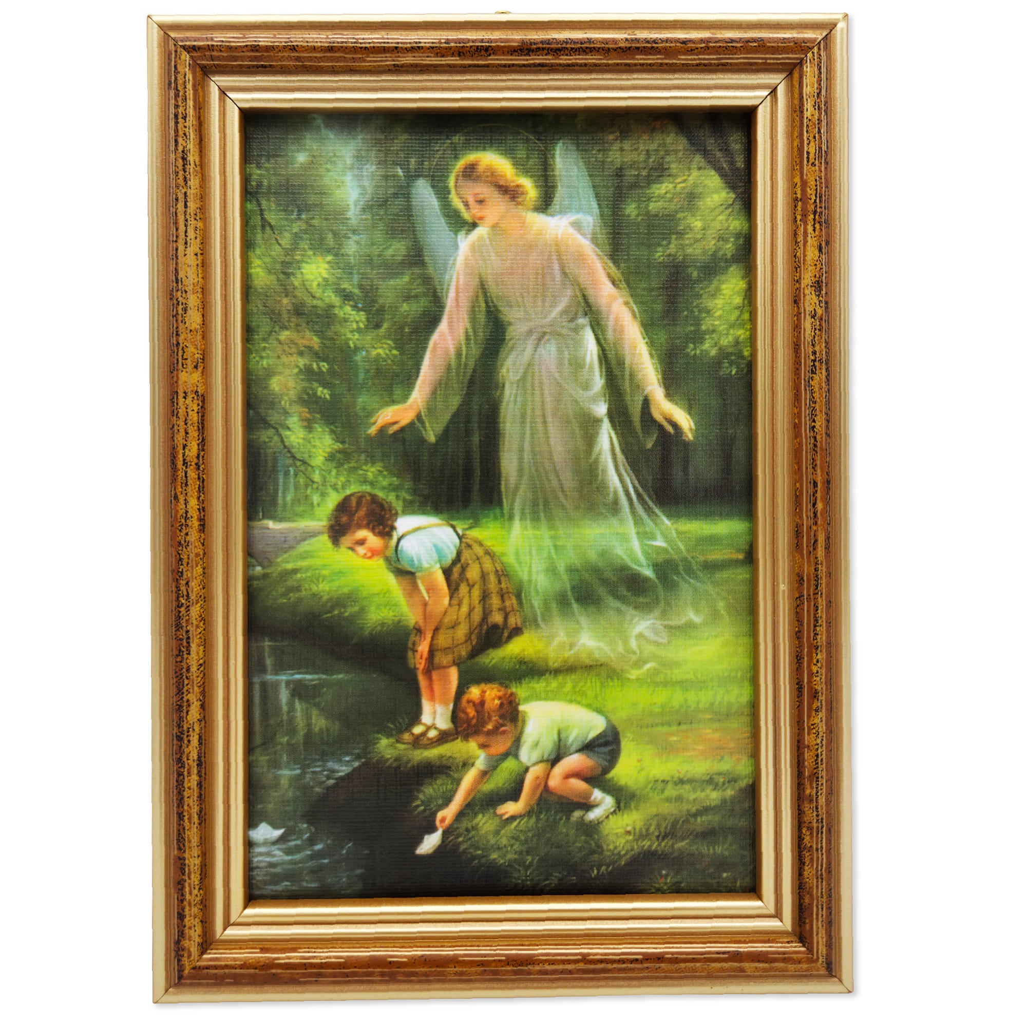 Schutzengelbild 12×17 cm – klassisches Motiv mit Kindern & Bach - LUNEXUS