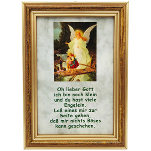 Schutzengelbild 12×17 cm – Motiv „Engel führt Kinder über Brücke + Kindergebet“