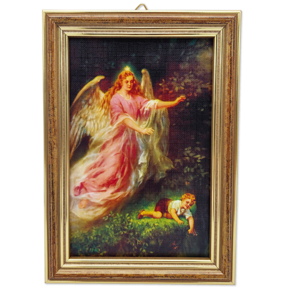 Schutzengelbild 12×17 cm – Motiv „Engel bewahrt Kind“ - LUNEXUS