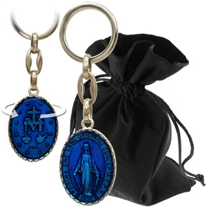 Maria Wundertätige Medaille Schlüsselanhänger blau 9 cm – gesegnet