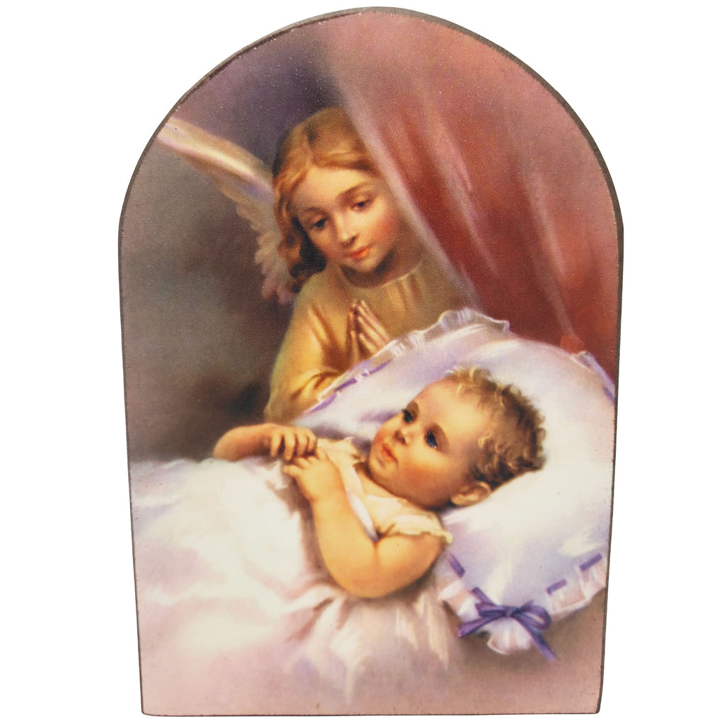 Schutzengelbild 13,5×8,5 cm – Engel wacht über schlafendes Baby - LUNEXUS