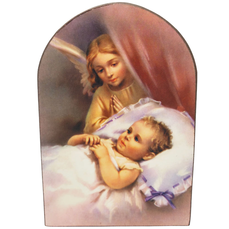 Image d'ange gardien 13,5×8,5 cm – l'ange veille sur un bébé endormi - LUNEXUS