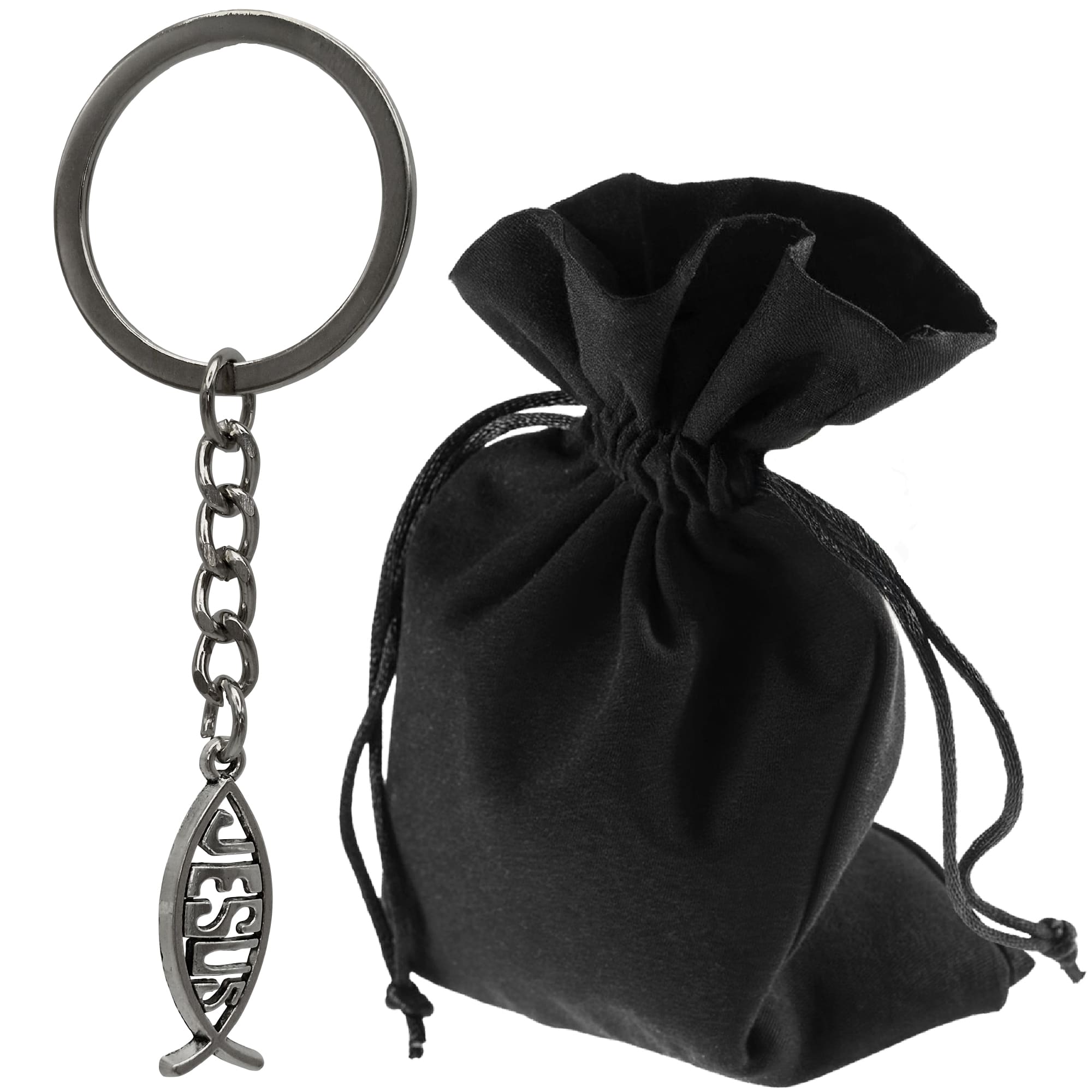 Jesus Fisch Schlüsselanhänger, Ichthys Symbol aus Metall - LUNEXUS