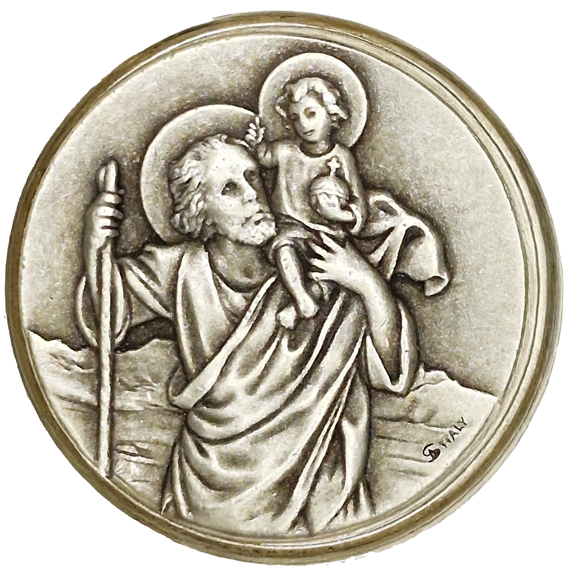 Christophorus Auto Plakette Ø 3,6 cm – gesegnete Medaille mit Magnet & Samtsäckchen