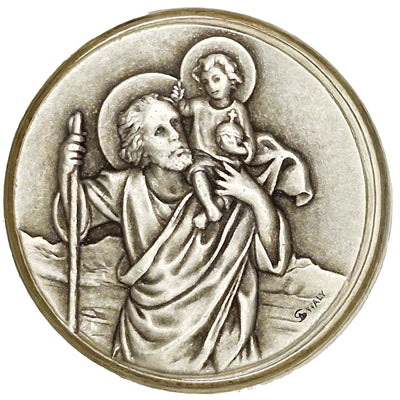 Christophorus Plakette Antik-Look Ø 3,6 cm – gesegnet & Magnet