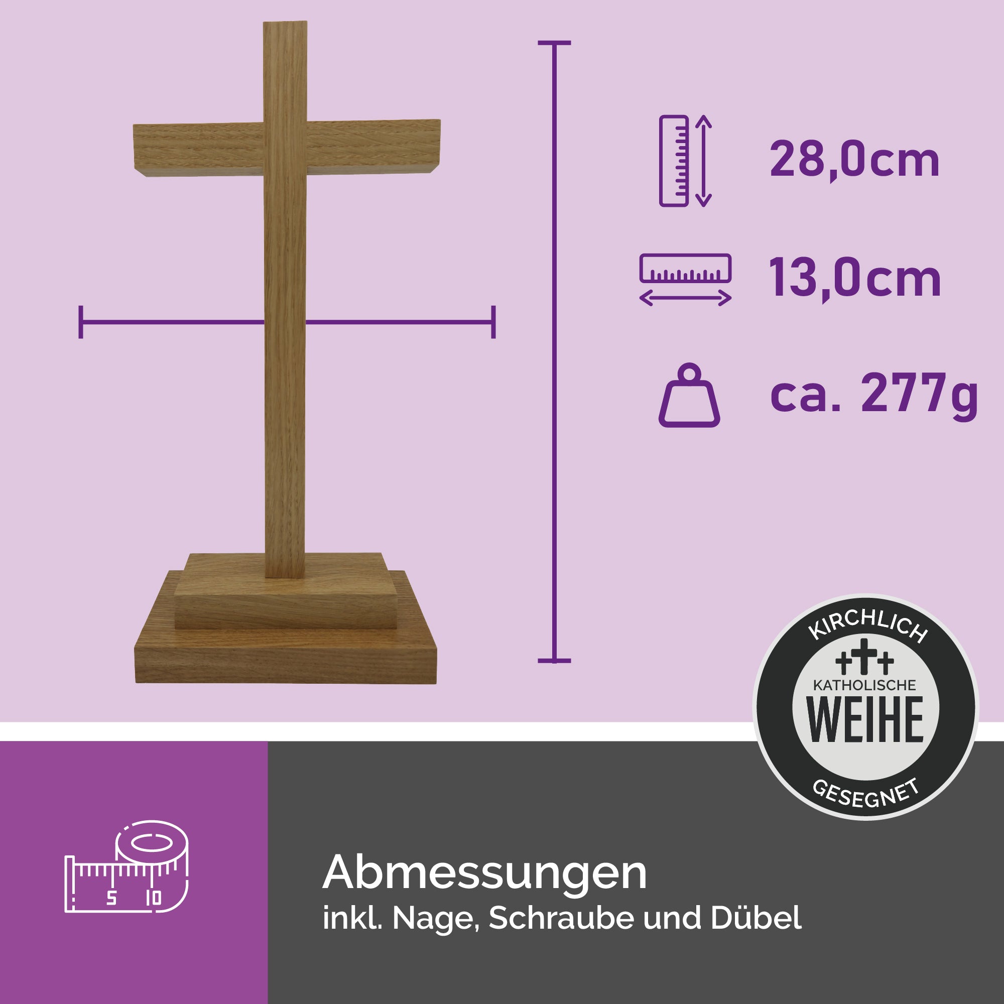 Standkreuz 18cm aus Buchenholz mit Sockel