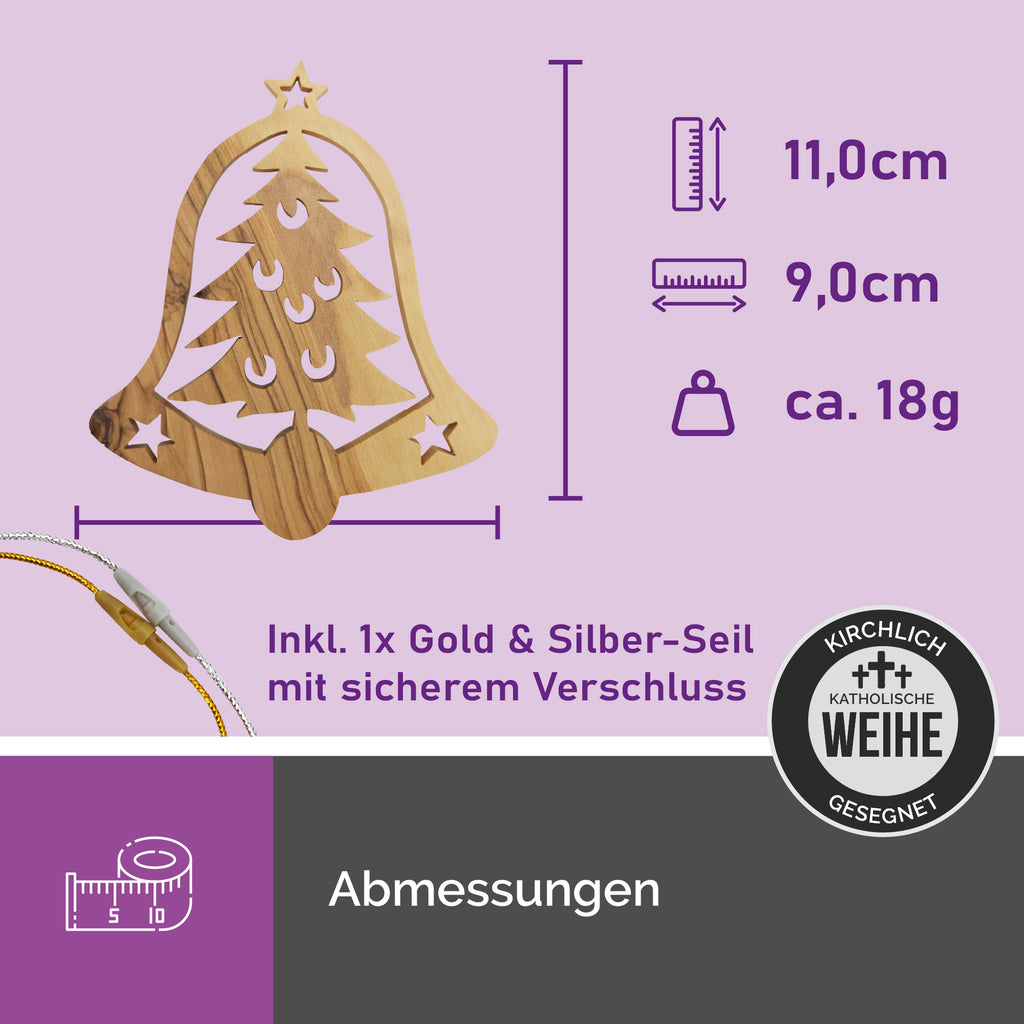 Olivenholzanhänger Glocke – Handarbeit & Segnung aus Bethlehem