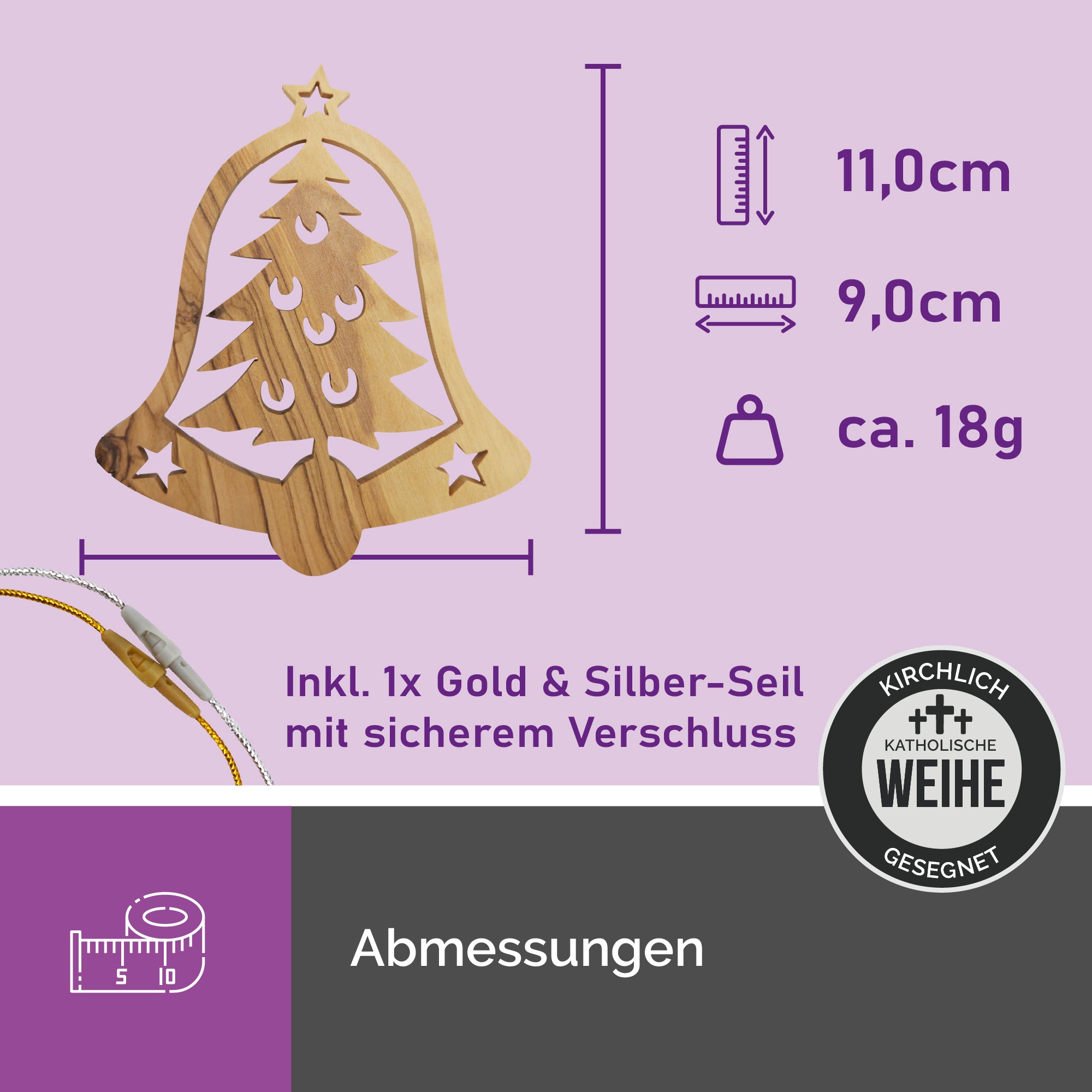Olivenholzanhänger Glocke – Handarbeit & Segnung aus Bethlehem