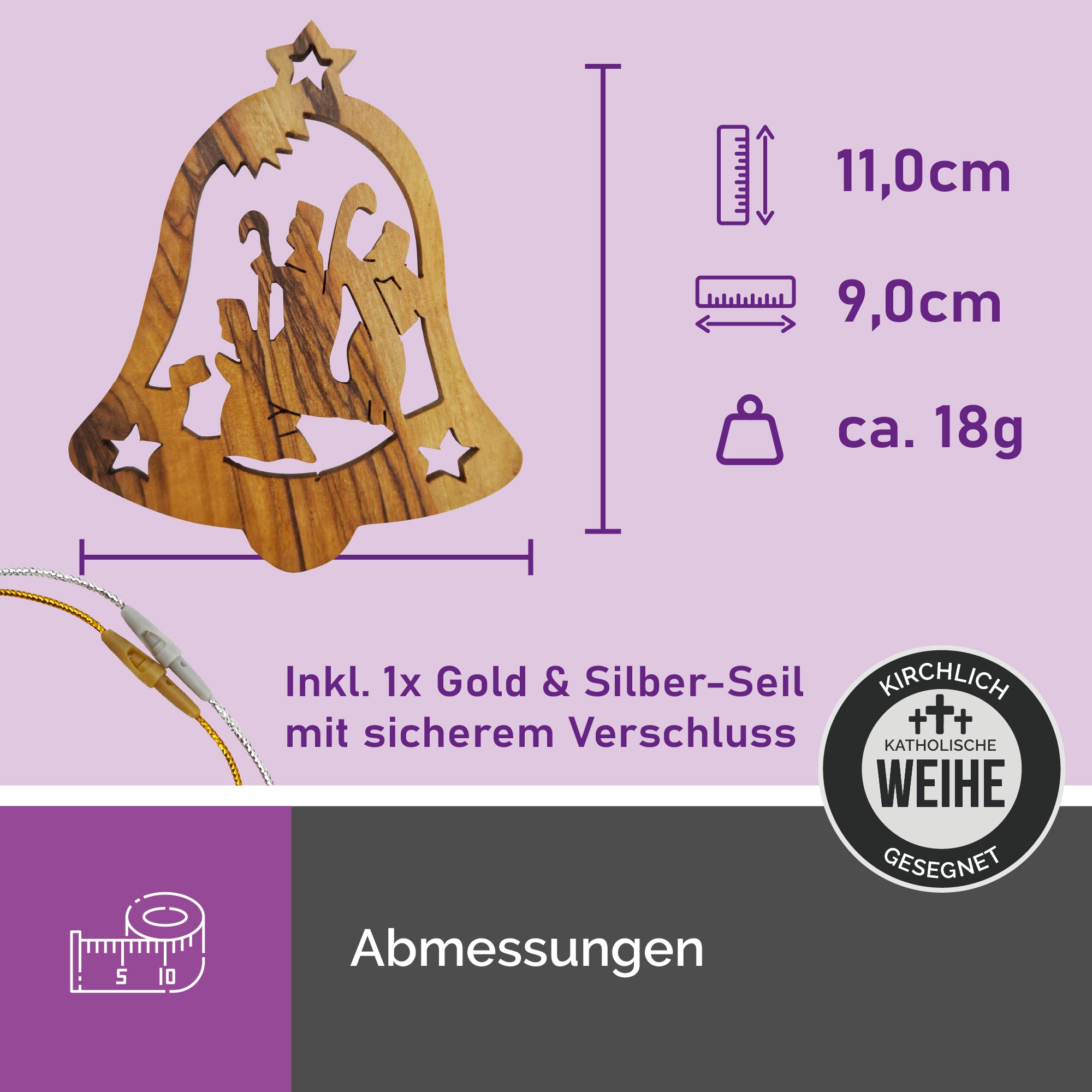 Olivenholzanhänger Glocke Heilige Drei Könige – Handarbeit Bethlehem